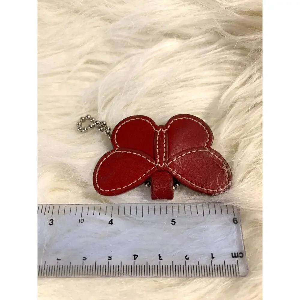 COACH Vintage Butterfly Charm Red Leather Key Ring Purse Fob